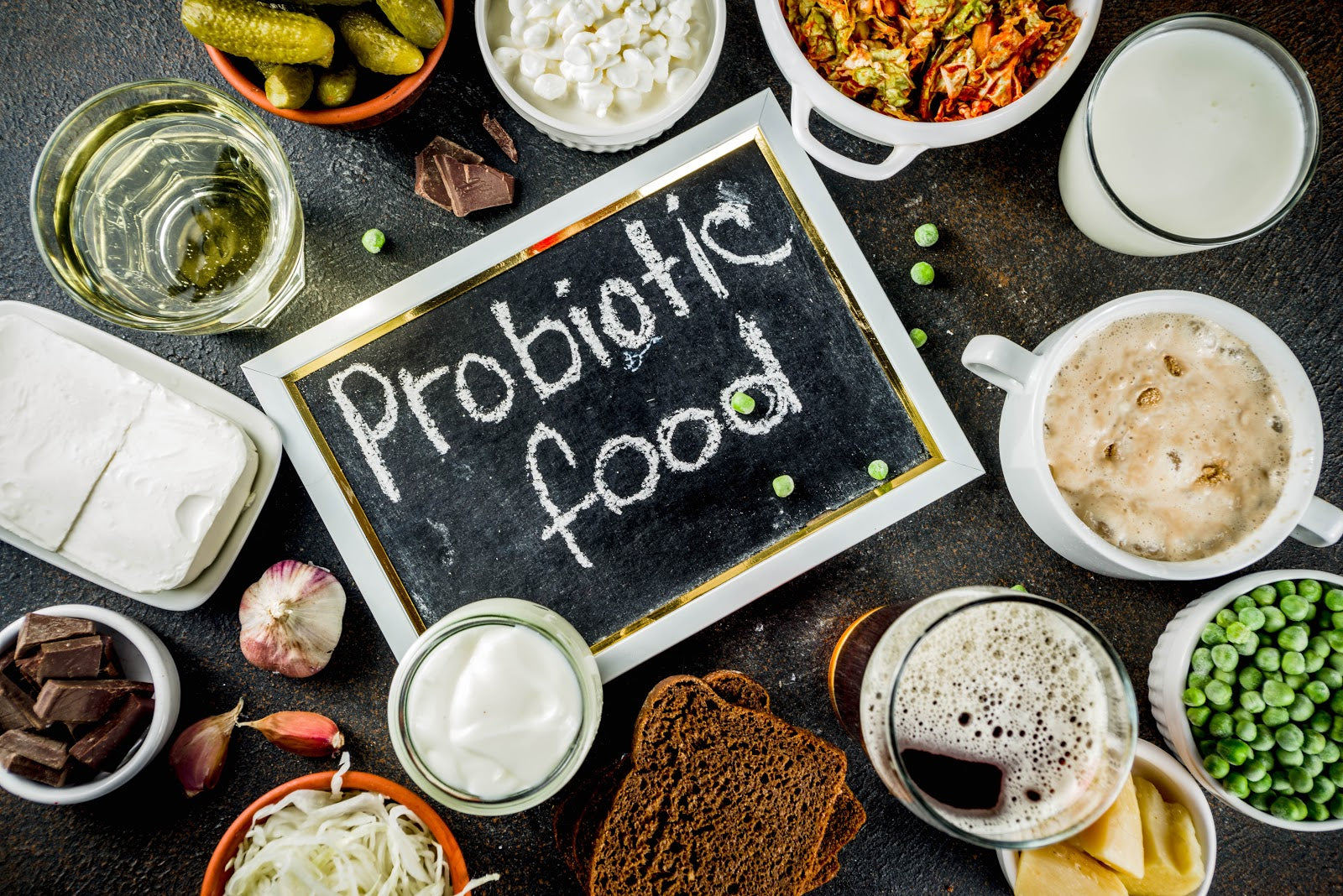probiotic-foods-surrounding-chalkboard